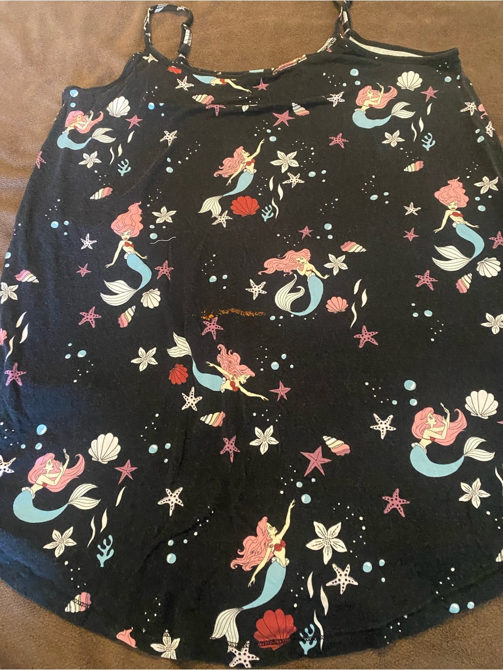 Black Little Mermaid Print Tank Sleep Shirt - Pink & Aqua Motif